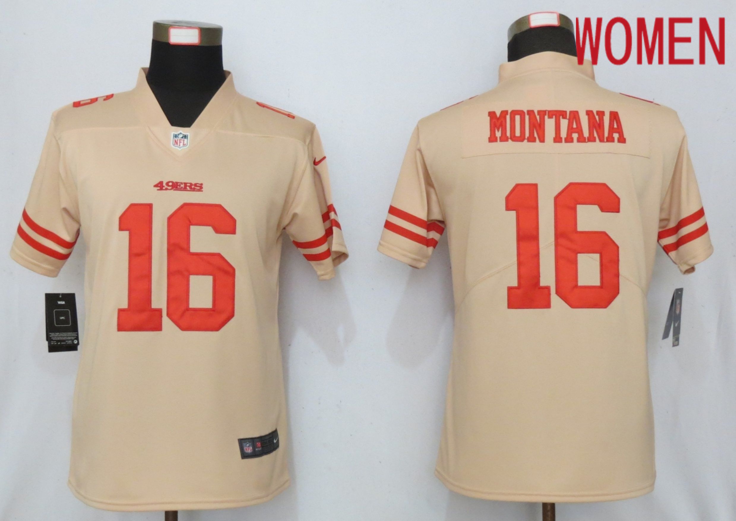 Women San Francisco 49ers #16 Montana 2019 Vapor Untouchable Nike Gold Inverted Elite Playe NFL Jerseys